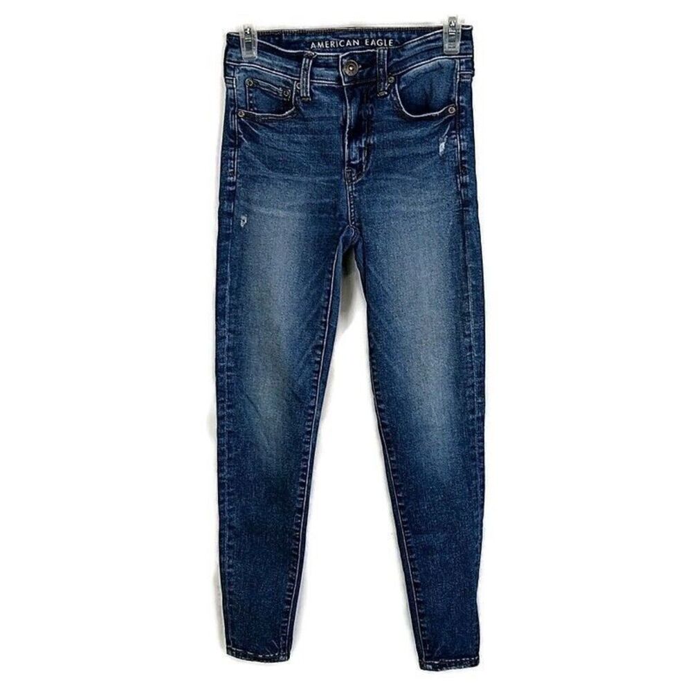 American Eagle Womens sz 2 Short Jeans Med Wash Faded Denim Skinny Jegging
